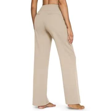 G4Free Dress Pants for Women Loose Yoga Sweatpants Wide Leg Work Pants High Waisted Casual Lounge Pants for Business Workout(Light Khaki,XL,29")