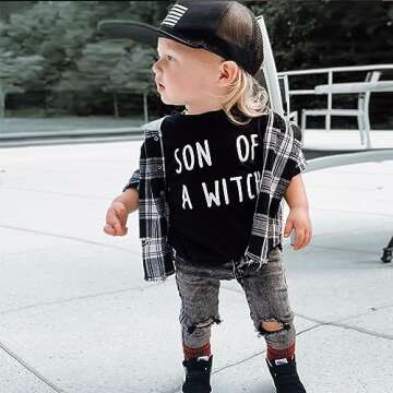 Saliuentm My First Halloween Baby Boy Outfit Baby Crewneck Sweatshirt Son of A Witch Shirt Pullover Sweater Cute Halloween Baby Clothes(AB-Black,6-12 Months)