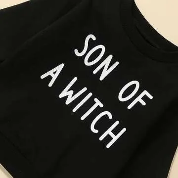 Saliuentm My First Halloween Baby Boy Outfit Baby Crewneck Sweatshirt Son of A Witch Shirt Pullover Sweater Cute Halloween Baby Clothes(AB-Black,6-12 Months)