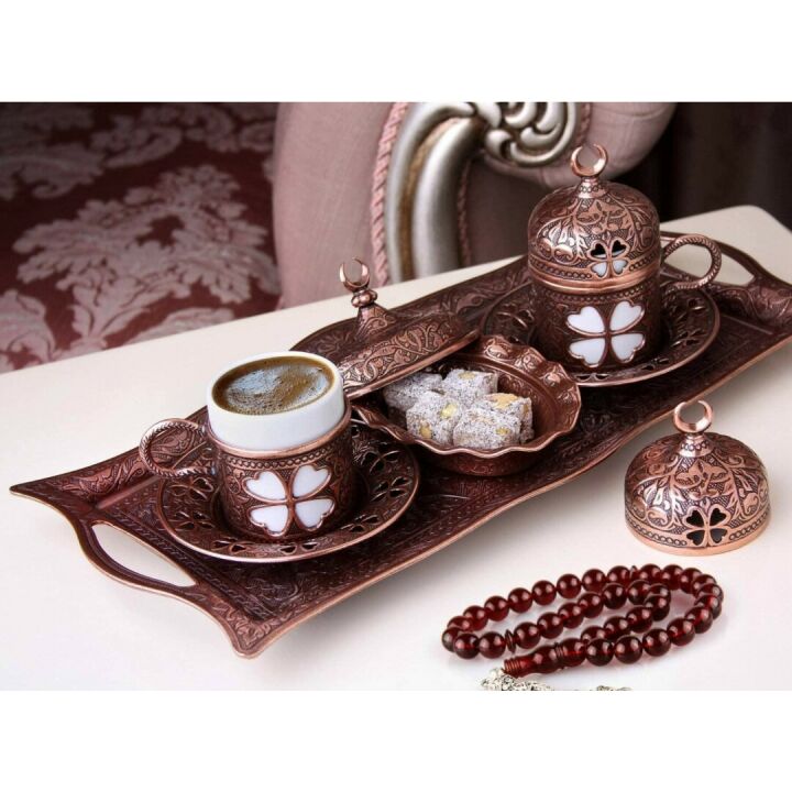 Bosphorus 16-Piece Arabic Coffee Set in Copper