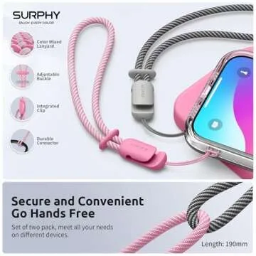 SURPHY 2 Pack Phone Lanyard, Phone Wrist Strap, Anti Theft Phone Strap, Phone Charm with 2-Color Braided, Phone Wrist Lanyard for Women and Men, Rose Pink & Gray