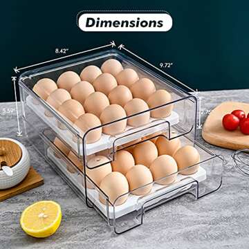 elabo 32 Egg Holder for Fridge, Multifunctional Stackable Refrigerator Egg Storage Drawer Organizer Container, Egg Tray for Kitchen Fridge, Clear, BPA-Free