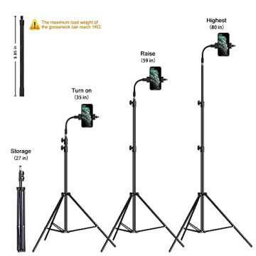 Tripod for Phone, Flexible Phone Tripod Stand Phone Stand for Recording with Phone Holder 27" to 80" for Recording Video/Streaming/Vlogging/Live Broadcasting, Fit for 2.2" to 4.25" Wide Smartphones