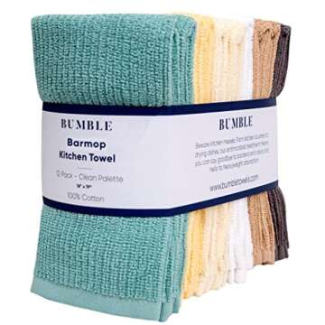 Bumble Deluxe Bar Towels | 16” x 19” Premium Bar Mop for Kitchen | Super Absorbent Kitchen Towels | 100% Cotton Heavy Weight 2-ply Yarn| Ribbed Weave (12 Pack) (Clean)