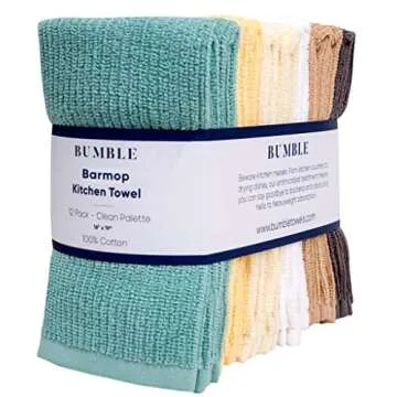Bumble Deluxe Bar Towels | 16” x 19” Premium Bar Mop for Kitchen | Super Absorbent Kitchen Towels | 100% Cotton Heavy Weight 2-ply Yarn| Ribbed Weave (12 Pack) (Clean)