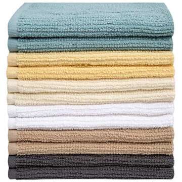 Bumble Deluxe Bar Towels | 16” x 19” Premium Bar Mop for Kitchen | Super Absorbent Kitchen Towels | 100% Cotton Heavy Weight 2-ply Yarn| Ribbed Weave (12 Pack) (Clean)