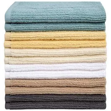 Bumble Deluxe Bar Towels | 16” x 19” Premium Bar Mop for Kitchen | Super Absorbent Kitchen Towels | 100% Cotton Heavy Weight 2-ply Yarn| Ribbed Weave (12 Pack) (Clean)