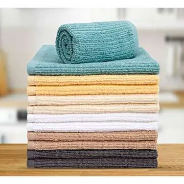 Bumble Deluxe Bar Towels | 16” x 19” Premium Bar Mop for Kitchen | Super Absorbent Kitchen Towels | 100% Cotton Heavy Weight 2-ply Yarn| Ribbed Weave (12 Pack) (Clean)