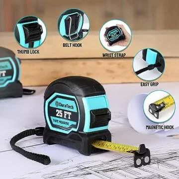 DURATECH Magnetic Tape Measure: Durable & Precise 25FT