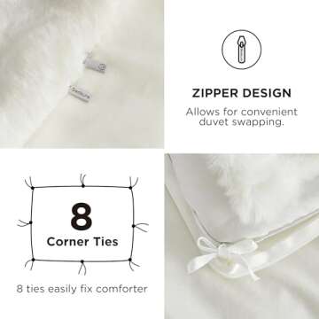 Bedsure Luxurious Faux Fur Duvet Cover Queen Size Set - Ultra Soft & Fluffy & Cozy & Warm - Elegant Shaggy Bubble Design Bedding with Duvet Cover and Pillow Shams, Coconut White