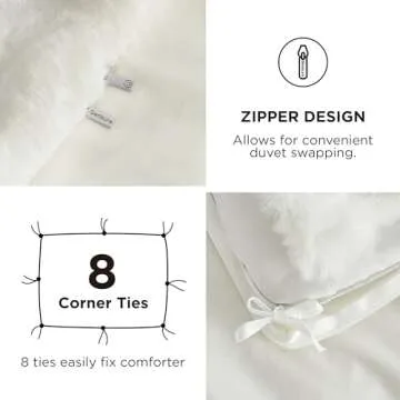 Bedsure Luxurious Faux Fur Duvet Cover Queen Size Set - Ultra Soft & Fluffy & Cozy & Warm - Elegant Shaggy Bubble Design Bedding with Duvet Cover and Pillow Shams, Coconut White