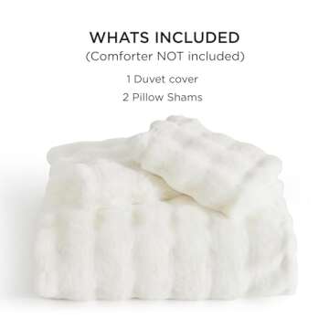 Bedsure Luxurious Faux Fur Duvet Cover Queen Size Set - Ultra Soft & Fluffy & Cozy & Warm - Elegant Shaggy Bubble Design Bedding with Duvet Cover and Pillow Shams, Coconut White