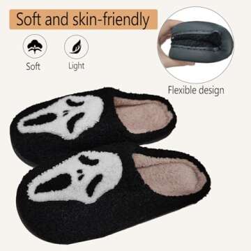 EGAEATU Halloween Slippers for Women,Soft Plush Comfy Halloween Ghost Slippers Slip-on Cozy Indoor O...