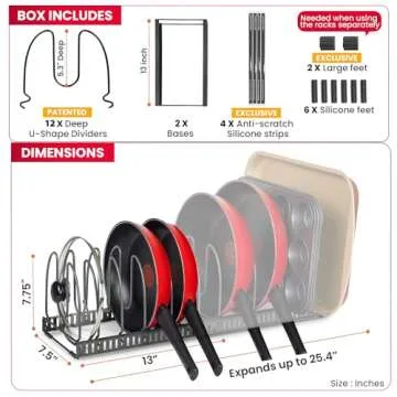 Better Things Home 12+ Expandable Pan and Pot Lid Organizer Rack for Cabinet, Pot Lid Holder Pot Organizers Inside Cabinet, Pots and Pans Organizer Under Cabinet (Dark Grey, PAN & BAKEWARE)
