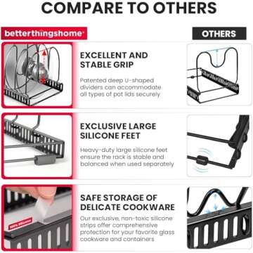 Better Things Home 12+ Expandable Pan and Pot Lid Organizer Rack for Cabinet, Pot Lid Holder Pot Organizers Inside Cabinet, Pots and Pans Organizer Under Cabinet (Dark Grey, PAN & BAKEWARE)