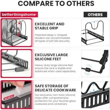 Better Things Home 12+ Expandable Pan and Pot Lid Organizer Rack for Cabinet, Pot Lid Holder Pot Organizers Inside Cabinet, Pots and Pans Organizer Under Cabinet (Dark Grey, PAN & BAKEWARE)