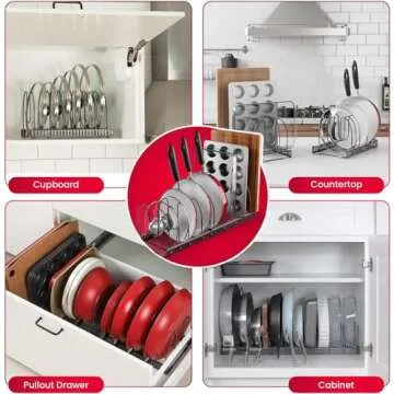 Better Things Home 12+ Expandable Pan and Pot Lid Organizer Rack for Cabinet, Pot Lid Holder Pot Organizers Inside Cabinet, Pots and Pans Organizer Under Cabinet (Dark Grey, PAN & BAKEWARE)