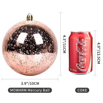 MOWARM Extra Large Christmas Ball Ornament 4 Inch, Oversized Mercury Ball Decorative Hanging Decoration for Xmas Party Set of 4, Rose Gold