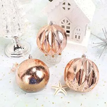MOWARM Extra Large Christmas Ball Ornament 4 Inch, Oversized Mercury Ball Decorative Hanging Decoration for Xmas Party Set of 4, Rose Gold