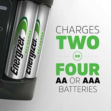 Energizer Recharge Pro Rechargeable AAA and AA Battery Charger With 4 NiMh Rechargeable AA Batteries, Provides a Full Charge in 3 Hours