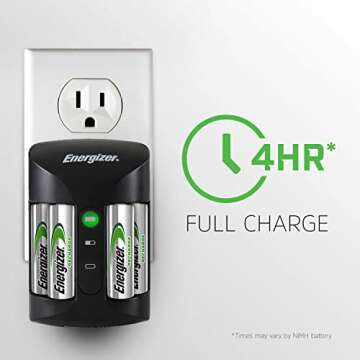Energizer Recharge Pro Rechargeable AAA and AA Battery Charger With 4 NiMh Rechargeable AA Batteries, Provides a Full Charge in 3 Hours