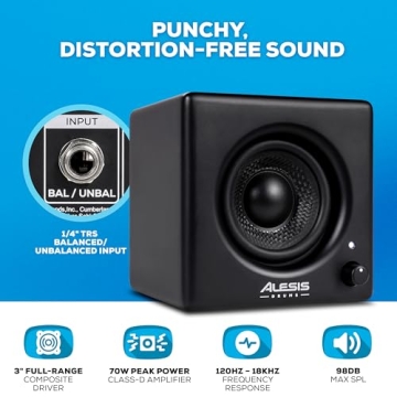 Alesis Nitro Amp 70W 3" Compact Electric Drum Monitor Speaker for Practice and Lessons, Rack-Mountable with Clamps Included