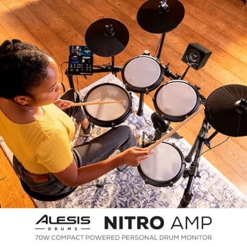 Alesis Nitro Amp 70W 3" Compact Electric Drum Monitor Speaker for Practice and Lessons, Rack-Mountable with Clamps Included