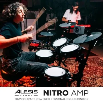 Alesis Nitro Amp 70W 3" Compact Electric Drum Monitor Speaker for Practice and Lessons, Rack-Mountable with Clamps Included