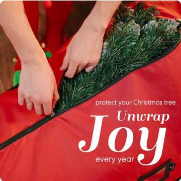 Handy Laundry Rolling Tree Storage Bag - For 7.5-Foot Artificial Christmas Holiday Tree. Zippered Bag, Carry Handles and Wheels for Easy Transport, Protects Against Dust, Insects, and Moisture (Red)
