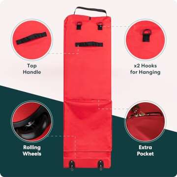 Handy Laundry Rolling Tree Storage Bag - For 7.5-Foot Artificial Christmas Holiday Tree. Zippered Bag, Carry Handles and Wheels for Easy Transport, Protects Against Dust, Insects, and Moisture (Red)