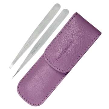 Professional Petite Tweezerman Tweezers Set Leather Case