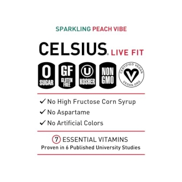 CELSIUS Sparkling Peach Vibe Energy Drink Pack of 12