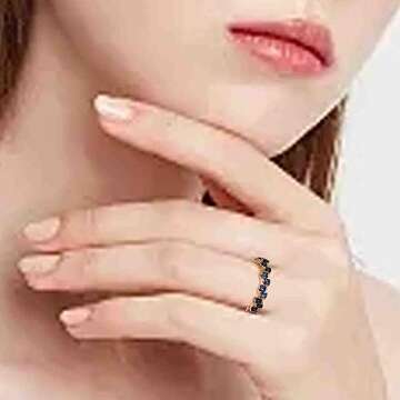 ABJFJE Blue Square Crystal Band Ring Anniversary Eternity Cubic Zirconia Ring Elegant Wedding Cockta...