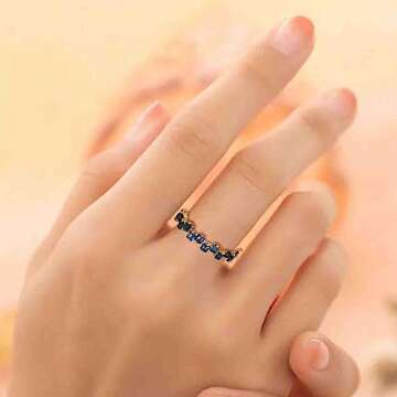 ABJFJE Blue Square Crystal Band Ring Anniversary Eternity Cubic Zirconia Ring Elegant Wedding Cocktail Rings Fashion Luxury Jewelry for Women Gold Silve Plated