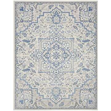 Nourison Elation Floral Ivory Blue 7'10" x 9'10" Area Rug, Easy Clean, Non Shedding, Bed Room, Livin...