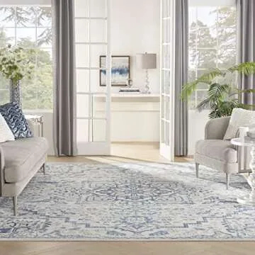 Nourison Elation Floral Ivory Blue 7'10" x 9'10" Area Rug, Easy Clean, Non Shedding, Bed Room, Living Room, Dining Room, Kitchen (8x10)
