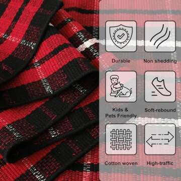 LEEVAN Buffalo Plaid Front Door Mat 24"x 51" Cotton Checkered Porch Rug Outdoor Washable Woven Welcome Doormat for Layered Kitchen Farmhouse Bathroom Entryway Throw Carpet, Black and Red