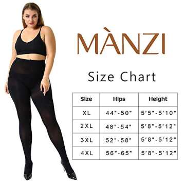 MANZI Women's Control Top Plus Size Tights for Women High Waist Opaque Pantyhose 1 Pair Black 1 Pair Suntan XXX-Large