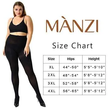 MANZI Women's Control Top Plus Size Tights for Women High Waist Opaque Pantyhose 1 Pair Black 1 Pair Suntan XXX-Large