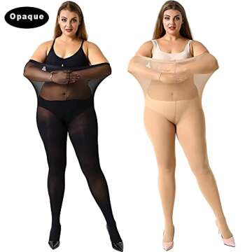 MANZI Women's Control Top Plus Size Tights for Women High Waist Opaque Pantyhose 1 Pair Black 1 Pair Suntan XXX-Large