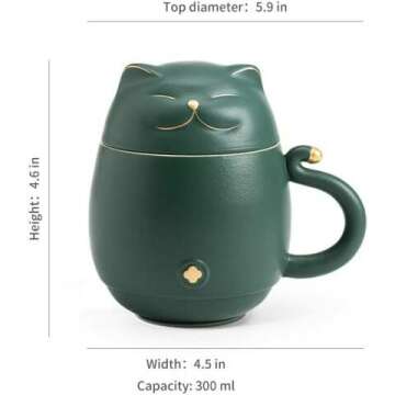Cute Cat Tea Cup with Infuser - Mint Green
