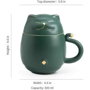 Cute Cat Tea Cup with Infuser - Mint Green