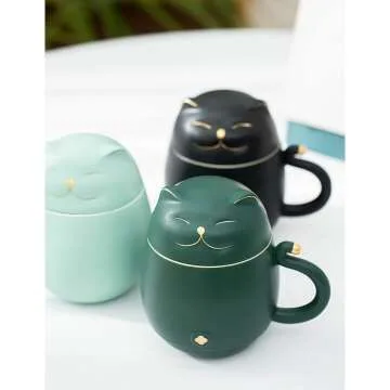 Cute Cat Tea Cup with Infuser - Mint Green