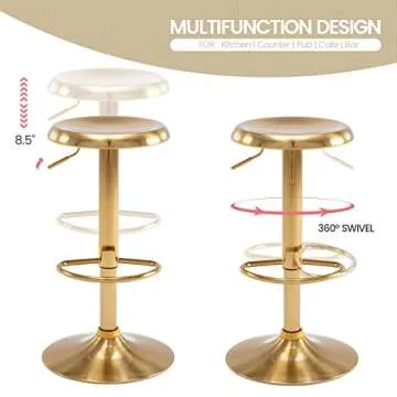 Brage Living Adjustable Bar Stools Set of 2, Swivel Round Metal Airlift Barstools, Backless Counter Height Bar Chairs for Kitchen Dining Room Pub Cafe (Gold)
