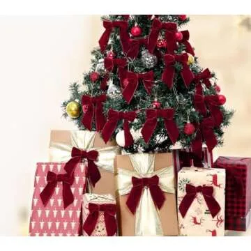 Meseey 12 Pcs Velvet Bows with Twist Tie 3.5 Inch Pre-Tied Vintage Christmas Velvet Ribbon Bows for Treat Bags Gift Wrapping Basket Wedding Baby Shower Brithday Party (Burgundy, 3.5Inch)