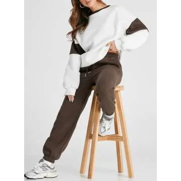Herseas Womens Two Piece Brown Airport Outfits Casual Plush Sweatsuits Color Block Tracksuit Fall Lounge Set Oversized Jogging Suits Small
