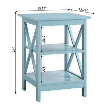 Convenience Concepts Oxford End Table with Shelves, Sea Foam Blue