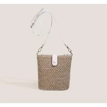 JOLILUNA Straw Crossbody Bags for Women Rattan Purse Woven Purse Small Straw Purses 2024 Beach Purse Vacation (white)