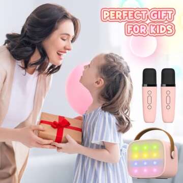 UMEIJA Karaoke Machine for Kids Age 4-12 Kids Microphone with 2 Wireless Mics Portable Bluetooth Karaoke Speaker with LED Lights for Kids&Adults Toys for 5 6 7 8 9 10 11 Years Teens Girl Boys