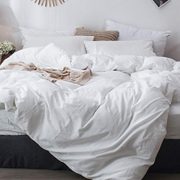 MooMee 100% Washed Cotton Duvet Cover Set - Off White